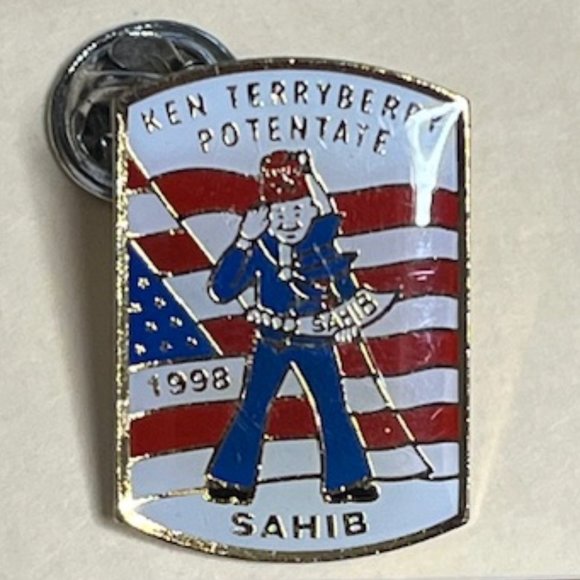 VTG 1998 Ken TerryBerry Potentate Sahib Shriners Lapel Hat Pin Red White Blue 1" - Picture 3 of 5